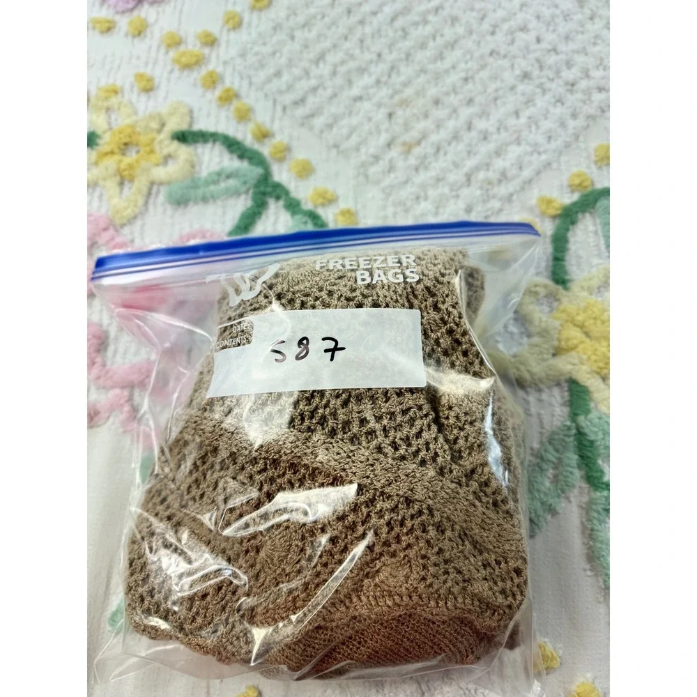 MODA INTL Tan Crochet Knit Button Up‎ Cardigan Sweater Top Women's Medium - Picture 8 of 8